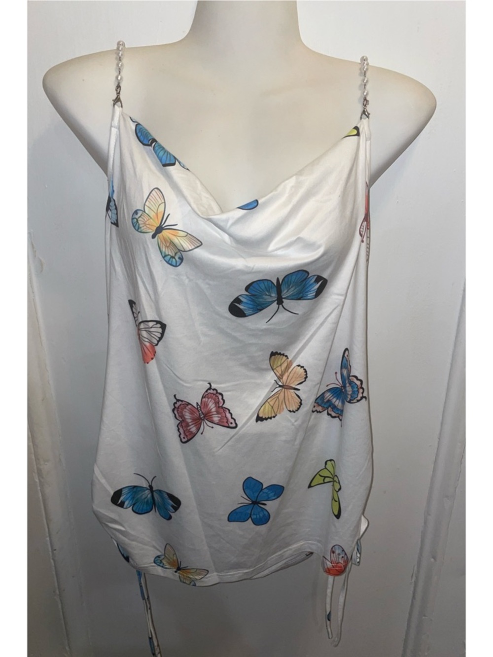 SHEIN White Butterfly Print Cowl Neck Camisole Top 2X